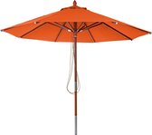 Gastronomie houten parasol MCW-C57, tuinparasol, polyester/hout 14kg, rond Ø3m trekkabel schokbestendig ~ terracotta