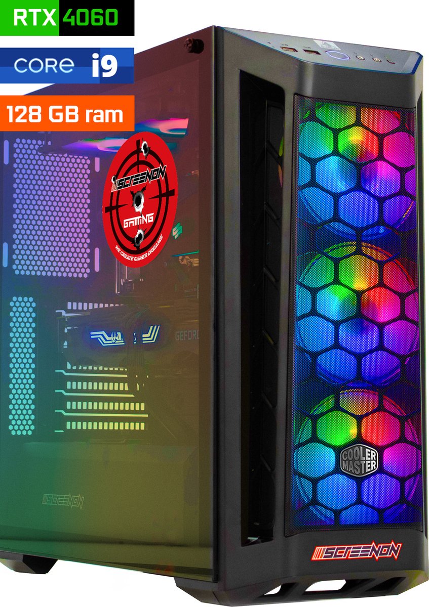 ScreenON - Game Computer / Gaming PC - Intel Core i9 - 4TB M.2 SSD - 128GB RAM - RTX 4060 - Game PC TX46292 - Windows 11