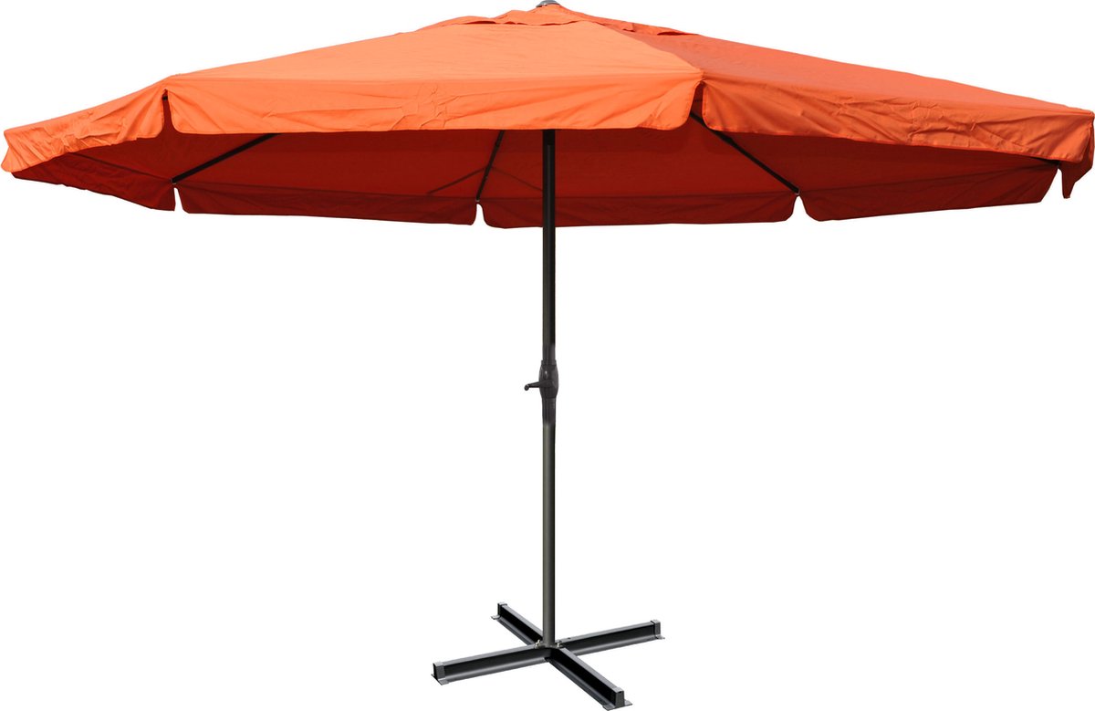 Parasol Meran Pro, gastronomische marktparasol met kap Ø 5m polyester/aluminium 28kg ~ terracotta zonder voet