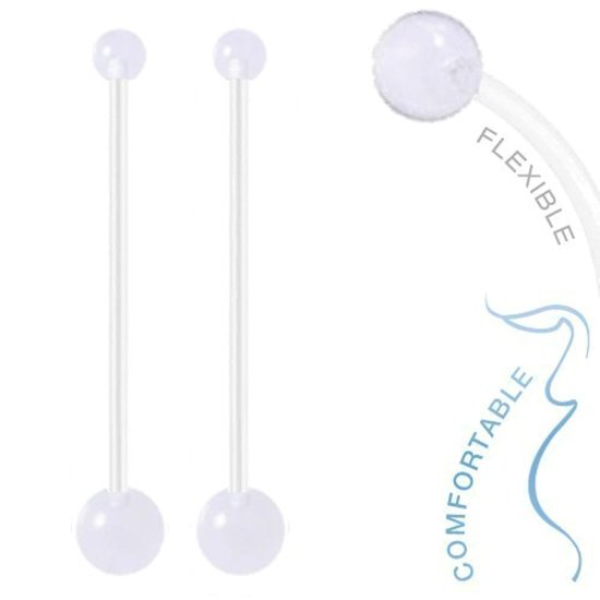 Fako Bijoux® - Piercing nombril de grossesse - Bioplast Duo Classic - 50mm - Transparent - 2 Pièces