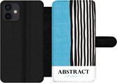 Bookcase Geschikt voor iPhone 12 Mini telefoonhoesje - Design - Blauw - Zwart - Wit - Met vakjes - Wallet case met magneetsluiting
