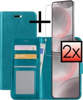Hoes Geschikt voor Samsung S24 Plus Hoesje Book Case Hoes Flip Cover Wallet Bookcase Met 2x Screenprotector - Turquoise