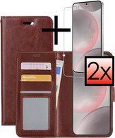 Hoes Geschikt voor Samsung S24 Plus Hoesje Book Case Hoes Flip Cover Wallet Bookcase Met 2x Screenprotector - Bruin