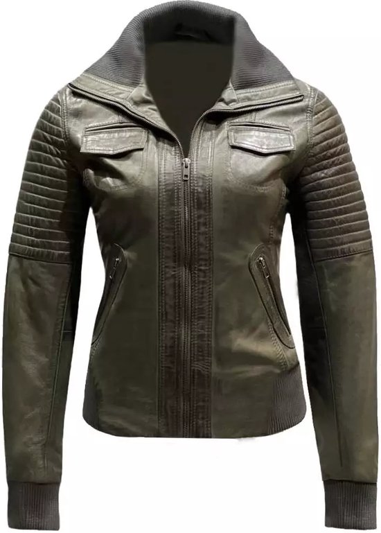 Leren bomber dames jas groen Roma - 3XL