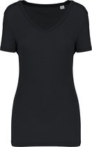 T-shirt Dames M Kariban V-hals Korte mouw Black 100% Lyocell