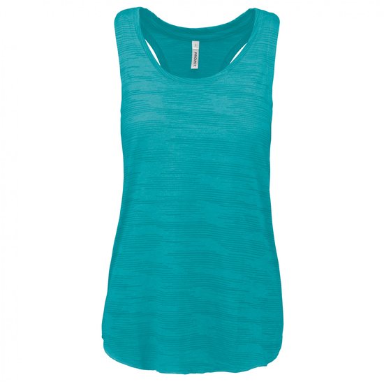 Turquoise sporttop met streepjespatroon en racerback.