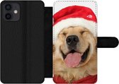Bookcase Geschikt voor iPhone 12 Mini telefoonhoesje - Hond - Grappig - Lachen - Kinderen - Jongens - Meisjes - Met vakjes - Wallet case met magneetsluiting