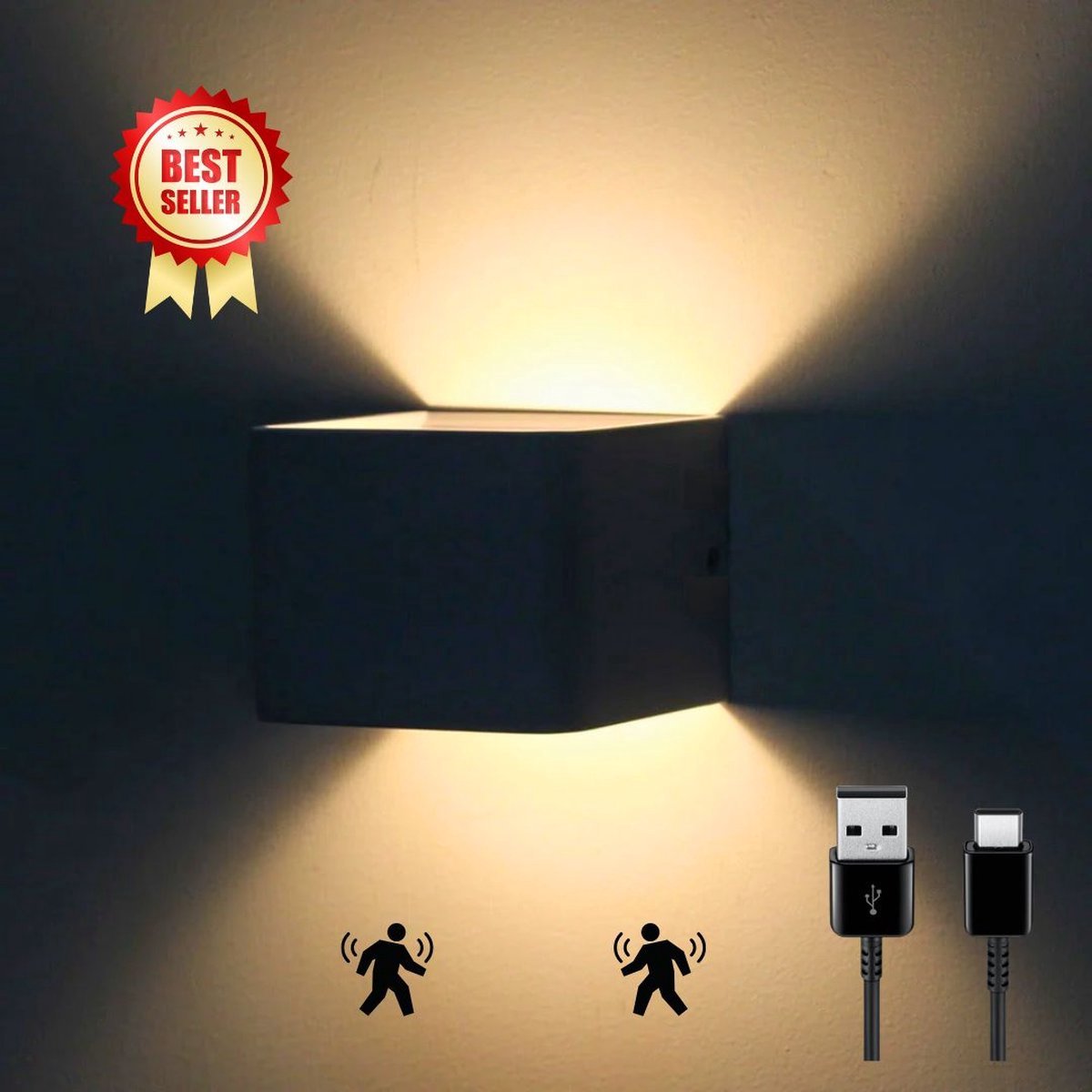 ZWART & GOUD Simple Solutions Lighting LED Oplaadbare Muurlamp - Magnetisch - Oplaadbaar - Beweging sensor - Compact - Efficiënt