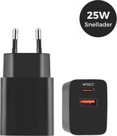 25W Adapter Snellader voor Samsung Huawei, Oppo, iPhone 15 & MacBooks – Zwart - WiseQ