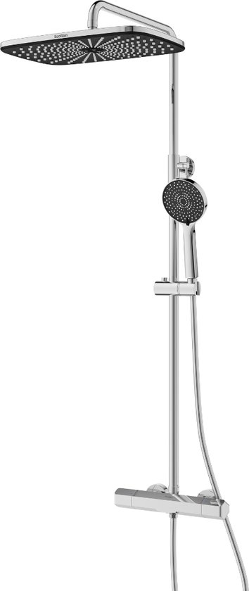 EcoRain© Waterbesparende Regendouche Doucheset Melvin XL 30 CM Chroom met Thermostaatkraan - 30% Waterbesparend - Hoge Druk - Betere Huid Hoofddouche - Moderne Waterbesparende Regendouche Set - 13 CM Handdouche - Universeel - Anti-Kalk Douchekop