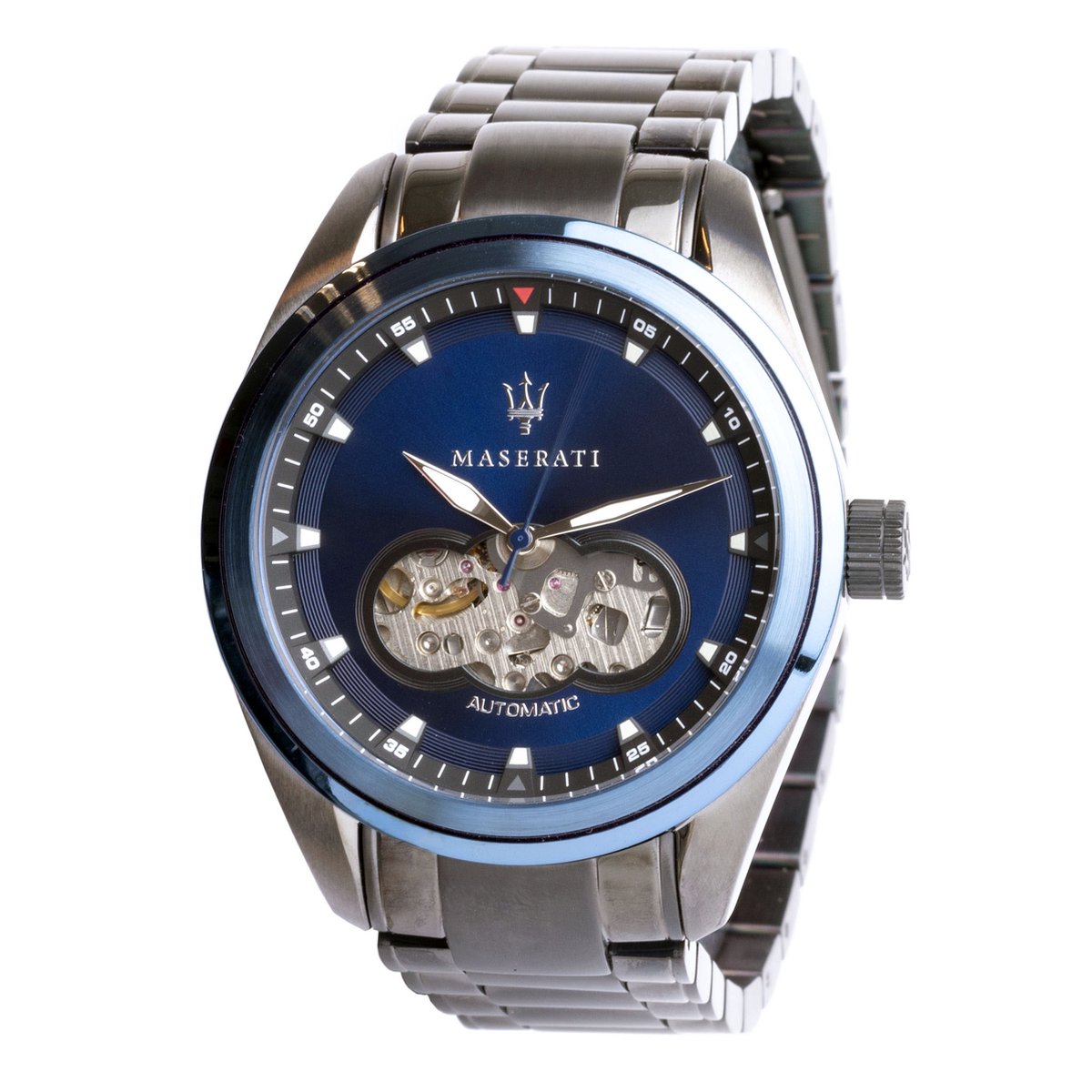 Maserati - Heren Horloge Traguardo Automatic Open Heart - Gun Metal-Blauw - Ø 45mm