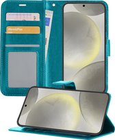 Hoesje Geschikt voor Samsung S24 Plus Hoesje Book Case Hoes Wallet Cover - Hoes Geschikt voor Samsung Galaxy S24 Plus Hoesje Bookcase Hoes - Turquoise