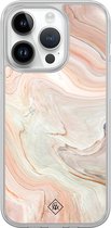 Casimoda® hoesje - Geschikt voor iPhone 14 Pro - Marmer Waves - 2-in-1 case - Schokbestendig - Water - Verhoogde randen - Bruin/beige, Transparant