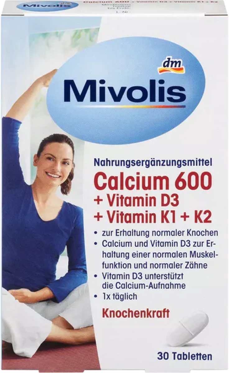 Calcium 600 + Vitamine D3 + Vitamine K1 + K2 (30 tabletten)