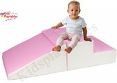 Mini glijbaan Roze-Wit, Zachte Soft Play Foam Blokken 2-delige set | grote speelblokken | motoriek baby speelgoed | foamblokken | reuze bouwblokken | Soft play peuter speelgoed | schuimblokken