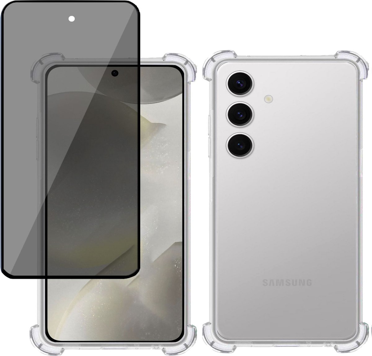 Geschikt voor Samsung Galaxy S24 - Hoesje + Privacy Screenprotector – Privé - Gehard Glas Cover