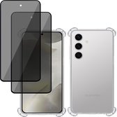Geschikt voor Samsung Galaxy S24 - Hoesje + 2x Screenprotector – Gehard Glas Cover + Shock Proof Case - Transparant