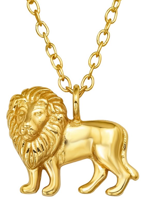 Joy|S - Zilveren leeuw hanger met ketting 45 cm - 14k goudplating / goldplated