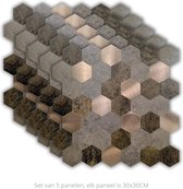 Panneaux muraux carrelages adhésifs carrelages auto-adhésifs cuisine Dosseret salle de bain - 30x30cm - mosaïque - épaisseur 4MM - couche supérieure aluminium et composite - couche adhésive 3M - Pastel Matte bronze Koper - Hexagon