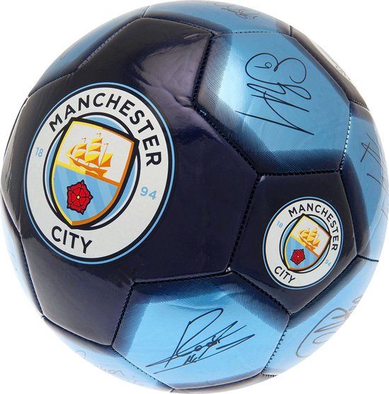 Manchester City - coffret cadeau - football avec autographes - gourde -  pompe à ballon