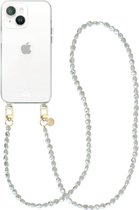xoxo Wildhearts siliconen hoesje - Geschikt voor iPhone 13 mini - Pearlfection - Telefoonhoesje - Hoesje met koord - Parelketting - lang telefoonkoord - Transparant hoesje (lange variant)