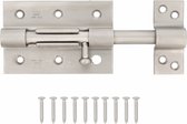 AMIG schuifslot/plaatgrendel - staal - 8.5cm - mat rvs - incl schroeven - deur - raam - geschikt voor hangslot (niet inbegrepen)