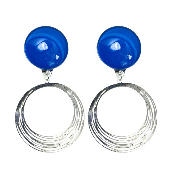 Clip oorbellen- blauw -zilverkleur- lang- geen gaatje- Charme Bijoux