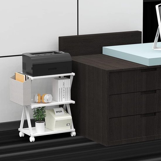 Printerstandaard met wielen, mobiele houten trolley voor thuiskantoor