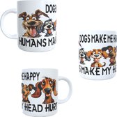 Koffie beker - thee mok -tekst - make me happy - agbeelding - cartoon - dogs