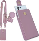 Casemania Insteek Hoesje Geschikt voor Apple iPhone 8 Plus Roze - Schouder Tas met Magnetische Lipje - Portemonnee Case met Rits & Koord