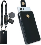 Casemania Insteek Hoesje Geschikt voor Samsung Galaxy S23 FE Zwart - Schouder Tas met Magnetische Lipje - Portemonnee Case met Rits & Koord