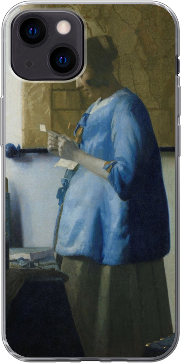 Telefoonhoesje Geschikt voor iPhone 13 hoesje - Brieflezende vrouw in het blauw - Schilderij van Johannes Vermeer - Siliconen Telefoonhoesje Telefoonhoesje