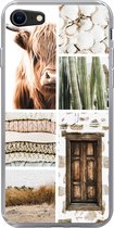 Geschikt voor iPhone 8 hoesje - Schotse hooglander - Collage - Cactus - Siliconen Telefoonhoesje