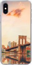 Geschikt voor iPhone Xs hoesje - New York - Brooklyn - Bridge - Zonsondergang - Siliconen Telefoonhoesje