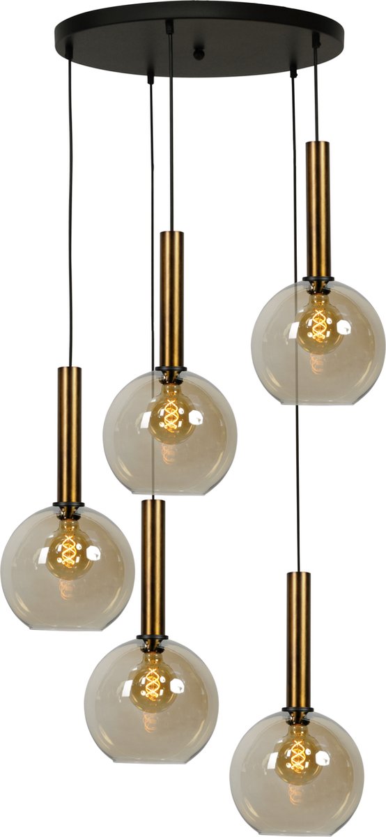 Hanglamp - 5 Lichtbronnen - Opalen Glas - Dimbare Verlichting - Goud