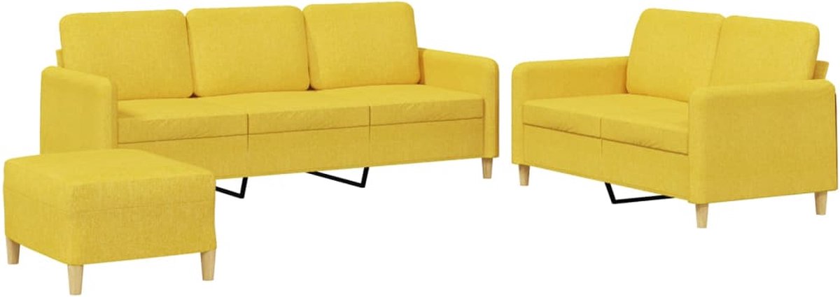 vidaXL - 3-delige - Loungeset - met - kussens - stof - lichtgeel