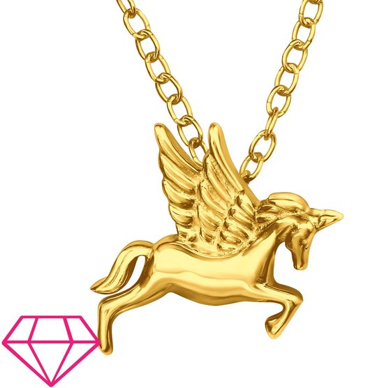 Joie|S - Pendentif licorne en argent avec chaîne 39 cm (oeil supplémentaire sur 36 cm) - licorne - plaqué or 14 carats / plaqué or - pour enfant