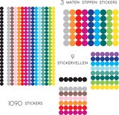 3 Maten Stippen Stickers 16 kleuren - 10 mm + 14 mm + 19 mm - Stickervellen Stippen - 1090 Stippenstickers - Ronde Etiketten Gekleurd - Planner Stickers - Markeringspunten - Kleurcodering Stickers - Bullet Journal Stickers - Gekleurde Ronde Stickers