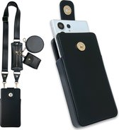 Casemania Insteek Hoesje Geschikt voor Samsung Galaxy A52 Zwart - Schouder Tas met Magnetische Lipje - Portemonnee Case met Rits & Koord