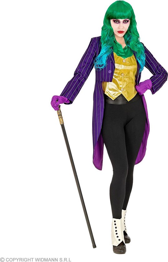 Joker Kostuum | Pittige Paarse Krijtstreep Slipjas Joke Vrouw | | Halloween | Verkleedkleding