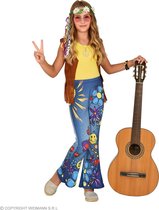 Widmann - Hippie Kostuum - 70s Legging Hippie Peace To The World Meisje - Blauw - Maat 158 - Carnavalskleding - Verkleedkleding
