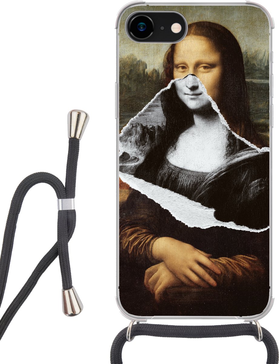 Telefoonhoesje Geschikt voor iPhone SE 2020 - Mona Lisa - Da Vinci - Kunst - Siliconen - Crossbody - Backcover met Koord - Telefoonhoesje met koord - Hoesje met touw Telefoonhoesje