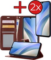 Étui adapté pour Samsung A15 Case Book Case Cover Wallet Cover Wallet Case avec 2x protecteur d'écran - Étui adapté pour Samsung Galaxy Galaxy A15 Cover Bookcase Case - Marron