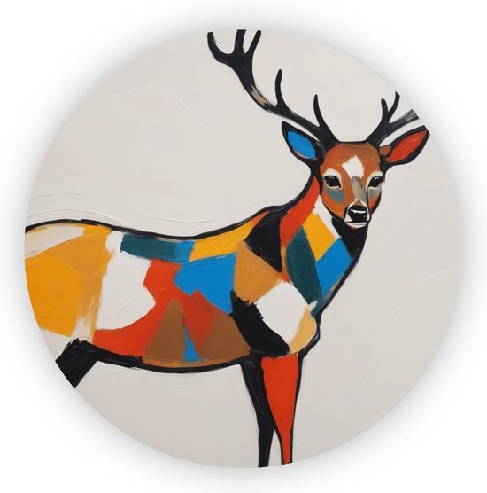 Hert schilderij - Modern wandcirkels - Muurcirkels kleurrijk - Landelijke schilderijen - Schilderij acrylglas - Decoratie kamer - 40 x 40 cm 5mm