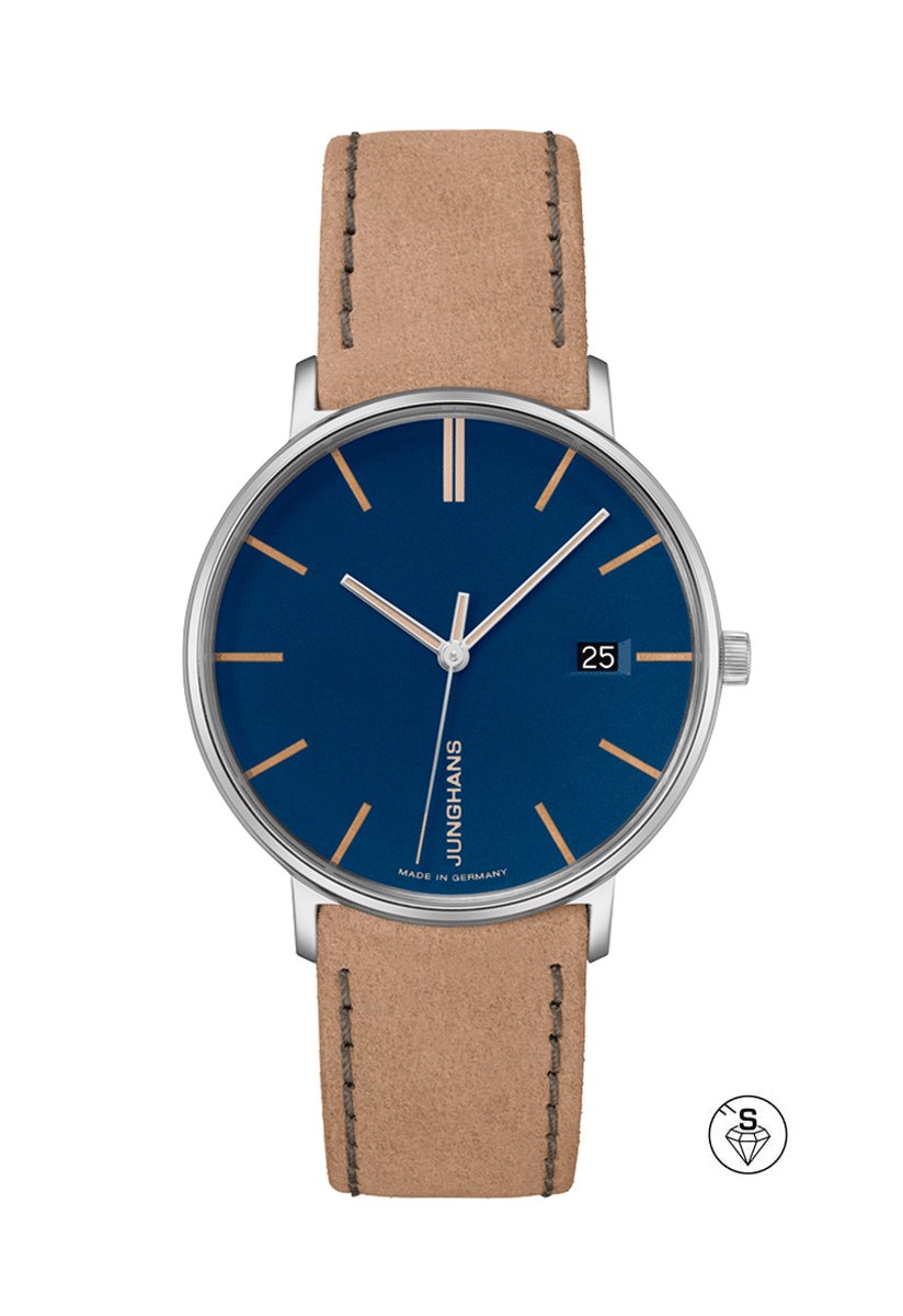 Junghans Form Damen 47-4255.00 - dames horloge - luxe - zilverkleur - blauw - cadeautip