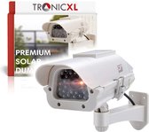 TronicXL 2x Premium Solar Dummy - bewakingscamera CCTV met knipperende led I professionele CCD replica camera voor binnen en buiten – beveiligingscamera voor bewaking - outdoor - met zonnepaneel