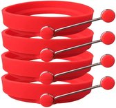 Premium siliconen eierringen, anti-aanbak, pannenkoekenvormen, perfecte spiegeleivorm of pannenkoeken ringen (4 stuks, rood)