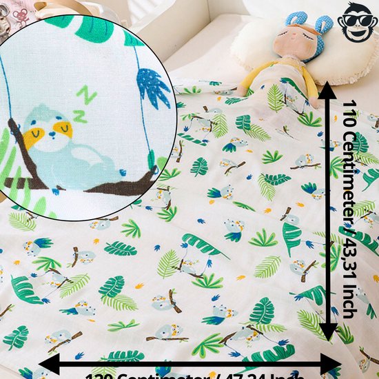 Triplepack 3x BoefieBoef Jungle Luiaard Grote XL Hydrofiele Doek Baby - Duurzaam Eco Bamboe - Swaddle, Inbakerdoek, Hydrofiele Luier & Babydeken - Bladeren Plant Groen Wit — afbeelding 5