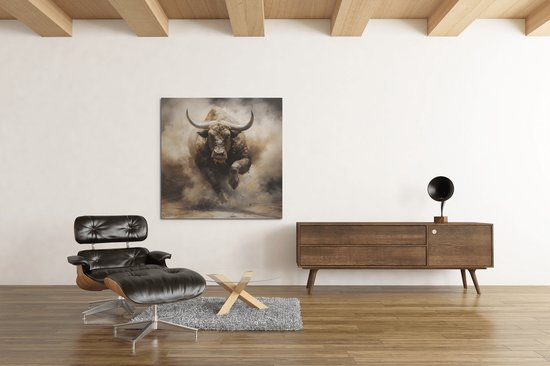 Canvas Schilderij - Dieren - Rennende Stier - 40x40x2 cm
