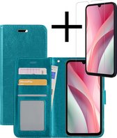 Hoes Geschikt voor Samsung A15 Hoesje Book Case Hoes Flip Cover Wallet Bookcase Met Screenprotector - Turquoise